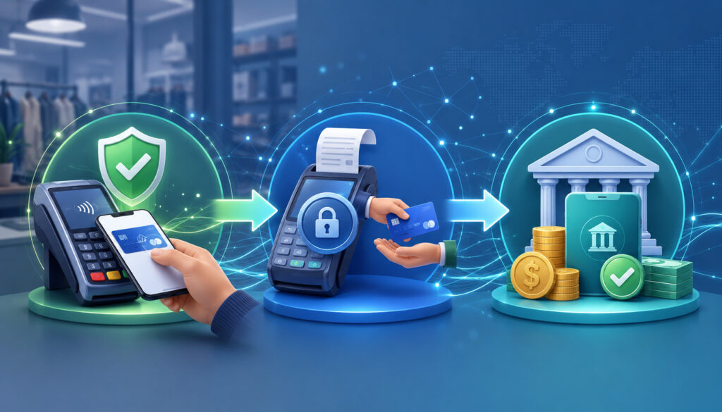 Payment authorization, capture, and settlement process illustration