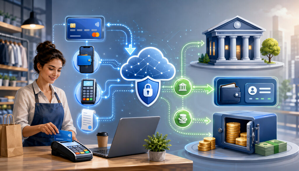 Payment processor and merchant account transaction flow illustration