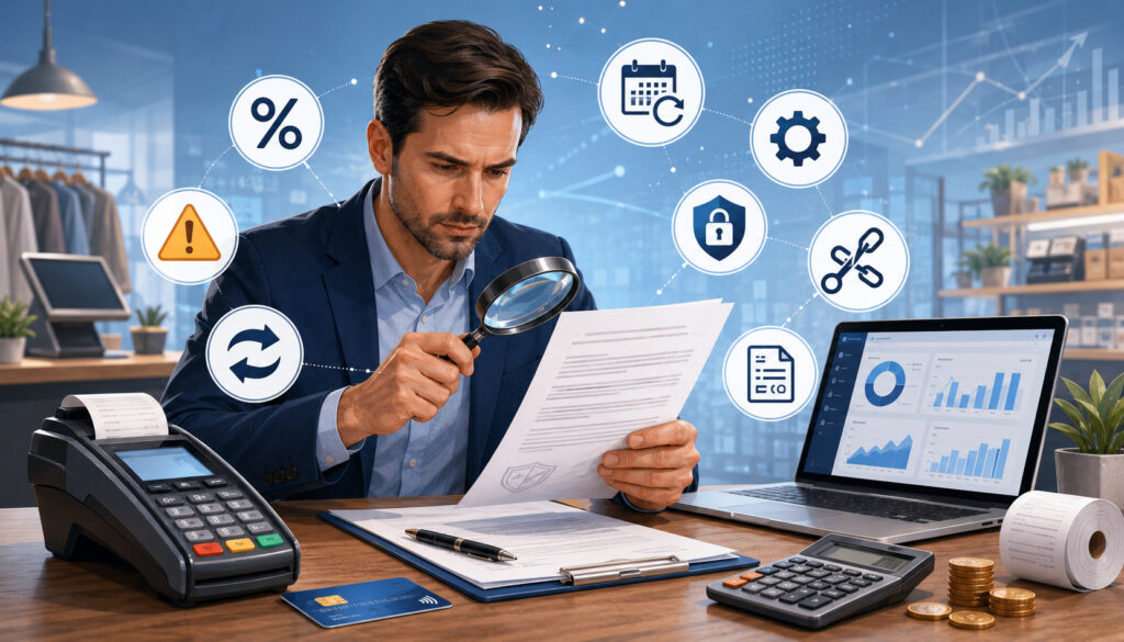 Payment processing contract fee review illustration