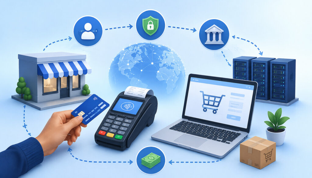 Merchant account payment processing flow illustration