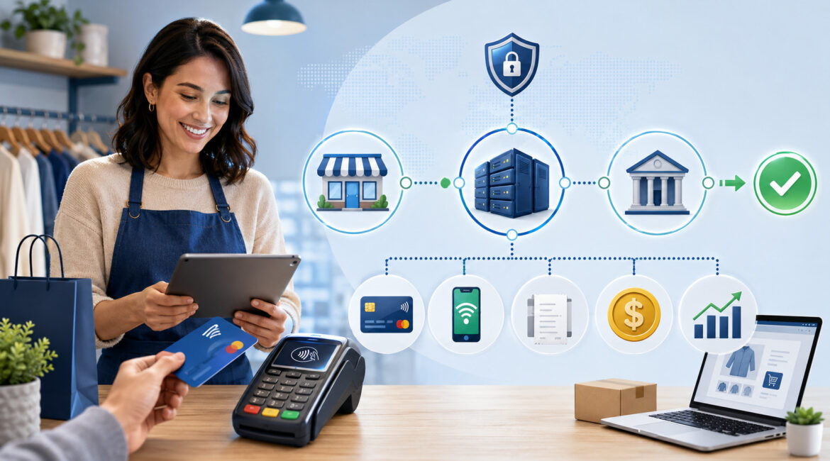 Small business merchant account payment processing illustration