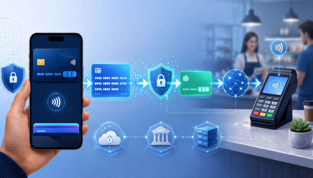 Digital wallet tokenization securing card data during a contactless payment flow