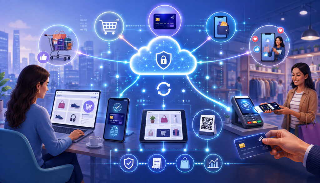 Omnichannel payment network connecting online, mobile, and in-store transactions