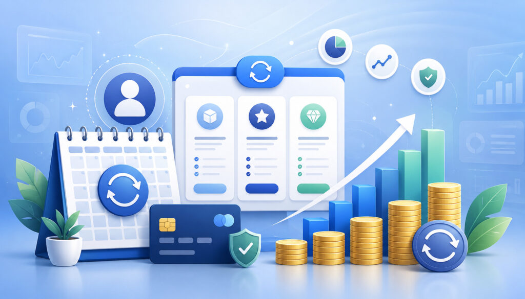 Subscription pricing dashboard with recurring payments and revenue growth