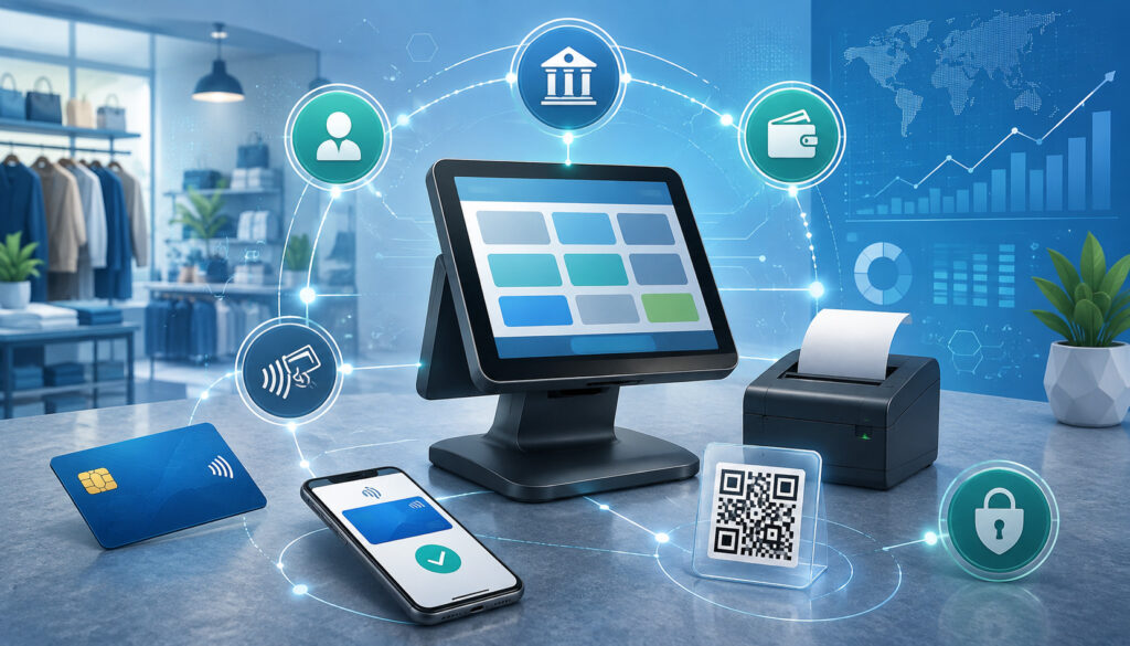 Modern POS system connecting multiple payment methods and merchant accounts