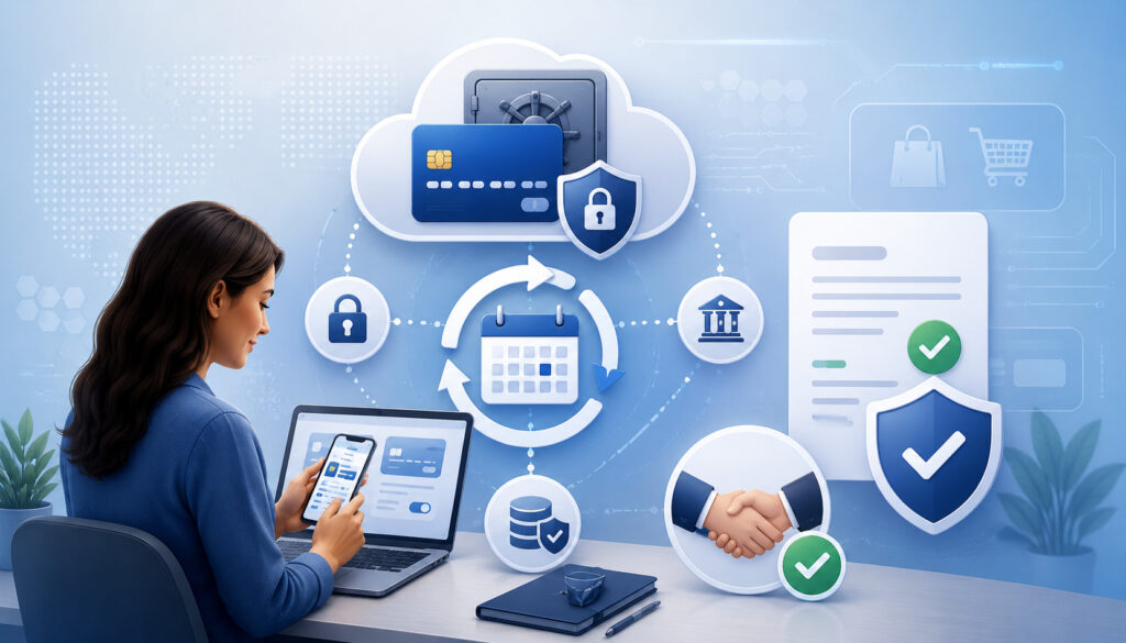 Secure recurring billing with stored payment credentials and customer authorization